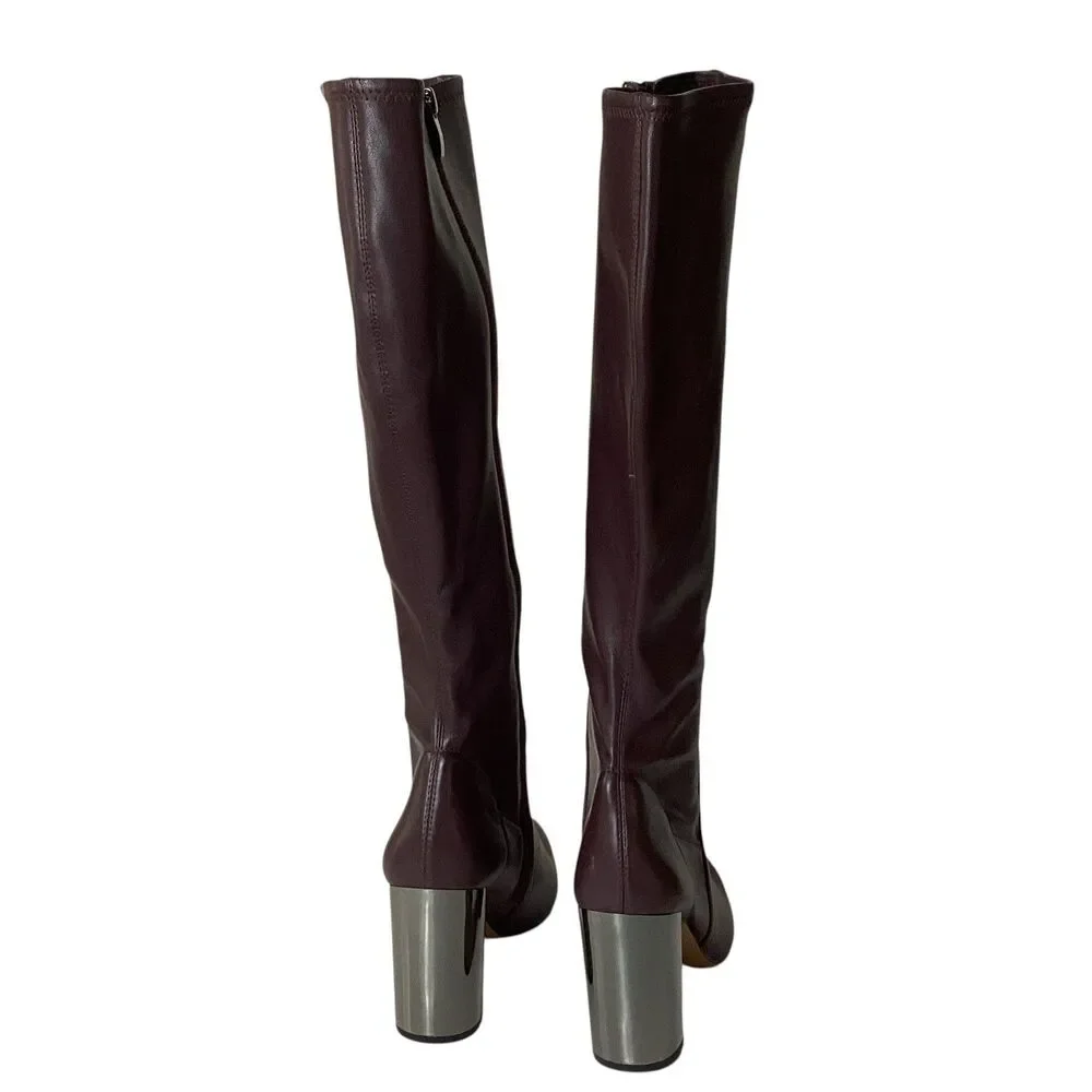 Franco Sarto Kolette Burgundy Metallic Block Heel Pointed Toe Tall Boots 8M
